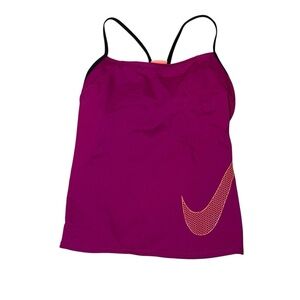 Nike Womens Tankini Top Built In Bra Medium Magenta Orange Swoosh Swim Beach
